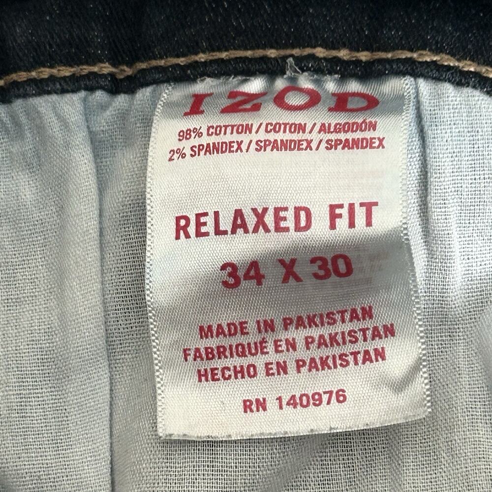 IZOD Comfort Stretch Straight Mens Jeans 34x30 (34X28) Fit Dark Wash Blue Denim - Picture 2 of 13